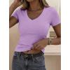 image:imagePRETTYGARDEN Women 2026 Spring Tops Trendy Ribbed Short Sleeve V Neck Fitted Basic Tee Shirts Casual Going Out Summer OutfitsPurple