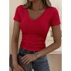 image:imagePRETTYGARDEN Women 2026 Spring Tops Trendy Ribbed Short Sleeve V Neck Fitted Basic Tee Shirts Casual Going Out Summer OutfitsRed