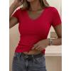 image:imagePRETTYGARDEN Women 2026 Spring Tops Trendy Ribbed Short Sleeve V Neck Fitted Basic Tee Shirts Casual Going Out Summer OutfitsRed