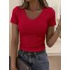 image:imagePRETTYGARDEN Women 2026 Spring Tops Trendy Ribbed Short Sleeve V Neck Fitted Basic Tee Shirts Casual Going Out Summer OutfitsRed