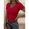 image:imagePRETTYGARDEN Women 2026 Spring Tops Trendy Ribbed Short Sleeve V Neck Fitted Basic Tee Shirts Casual Going Out Summer OutfitsRed