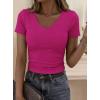 image:imagePRETTYGARDEN Women 2026 Spring Tops Trendy Ribbed Short Sleeve V Neck Fitted Basic Tee Shirts Casual Going Out Summer OutfitsRose Red
