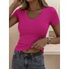 image:imagePRETTYGARDEN Women 2026 Spring Tops Trendy Ribbed Short Sleeve V Neck Fitted Basic Tee Shirts Casual Going Out Summer OutfitsRose Red