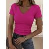 image:imagePRETTYGARDEN Women 2026 Spring Tops Trendy Ribbed Short Sleeve V Neck Fitted Basic Tee Shirts Casual Going Out Summer OutfitsRose Red