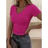 image:imagePRETTYGARDEN Women 2026 Spring Tops Trendy Ribbed Short Sleeve V Neck Fitted Basic Tee Shirts Casual Going Out Summer OutfitsRose Red