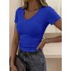 image:imagePRETTYGARDEN Women 2026 Spring Tops Trendy Ribbed Short Sleeve V Neck Fitted Basic Tee Shirts Casual Going Out Summer OutfitsRoyal Blue