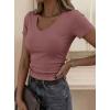 image:imagePRETTYGARDEN Women 2026 Spring Tops Trendy Ribbed Short Sleeve V Neck Fitted Basic Tee Shirts Casual Going Out Summer OutfitsTaupe