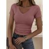 image:imagePRETTYGARDEN Women 2026 Spring Tops Trendy Ribbed Short Sleeve V Neck Fitted Basic Tee Shirts Casual Going Out Summer OutfitsTaupe