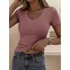 image:imagePRETTYGARDEN Women 2026 Spring Tops Trendy Ribbed Short Sleeve V Neck Fitted Basic Tee Shirts Casual Going Out Summer OutfitsTaupe