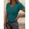 image:imagePRETTYGARDEN Women 2026 Spring Tops Trendy Ribbed Short Sleeve V Neck Fitted Basic Tee Shirts Casual Going Out Summer OutfitsTeal