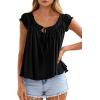 image:imagePRETTYGARDEN Women Babydoll Tops 2026 Summer Clothes Cap Sleeve Tie Front Flowy Tank Top Peplum Blouses Cute Going Out ShirtsBlack
