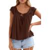 image:imagePRETTYGARDEN Women Babydoll Tops 2026 Summer Clothes Cap Sleeve Tie Front Flowy Tank Top Peplum Blouses Cute Going Out ShirtsBrown