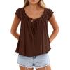 image:imagePRETTYGARDEN Women Babydoll Tops 2026 Summer Clothes Cap Sleeve Tie Front Flowy Tank Top Peplum Blouses Cute Going Out ShirtsBrown