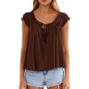 image:imagePRETTYGARDEN Women Babydoll Tops 2026 Summer Clothes Cap Sleeve Tie Front Flowy Tank Top Peplum Blouses Cute Going Out ShirtsBrown