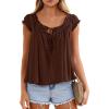 image:imagePRETTYGARDEN Women Babydoll Tops 2026 Summer Clothes Cap Sleeve Tie Front Flowy Tank Top Peplum Blouses Cute Going Out ShirtsBrown
