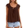 image:imagePRETTYGARDEN Women Babydoll Tops 2026 Summer Clothes Cap Sleeve Tie Front Flowy Tank Top Peplum Blouses Cute Going Out ShirtsBrown