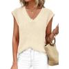 image:imagePRETTYGARDEN Womens 2026 Lightweight Sweaters Vest Spring Trendy Cap Sleeve V Neck Knit Tank Tops Summer Going Out OutfitsBeige
