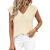 image:imagePRETTYGARDEN Womens 2026 Lightweight Sweaters Vest Spring Trendy Cap Sleeve V Neck Knit Tank Tops Summer Going Out OutfitsBeige