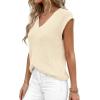 image:imagePRETTYGARDEN Womens 2026 Lightweight Sweaters Vest Spring Trendy Cap Sleeve V Neck Knit Tank Tops Summer Going Out OutfitsBeige