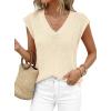 image:imagePRETTYGARDEN Womens 2026 Lightweight Sweaters Vest Spring Trendy Cap Sleeve V Neck Knit Tank Tops Summer Going Out OutfitsBeige