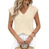 image:imagePRETTYGARDEN Womens 2026 Lightweight Sweaters Vest Spring Trendy Cap Sleeve V Neck Knit Tank Tops Summer Going Out OutfitsBeige