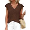 image:imagePRETTYGARDEN Womens 2026 Lightweight Sweaters Vest Spring Trendy Cap Sleeve V Neck Knit Tank Tops Summer Going Out OutfitsCoffee