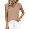 image:imagePRETTYGARDEN Womens 2026 Lightweight Sweaters Vest Spring Trendy Cap Sleeve V Neck Knit Tank Tops Summer Going Out OutfitsKhaki