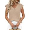 image:imagePRETTYGARDEN Womens 2026 Lightweight Sweaters Vest Spring Trendy Cap Sleeve V Neck Knit Tank Tops Summer Going Out OutfitsLight Khaki
