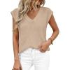 image:imagePRETTYGARDEN Womens 2026 Lightweight Sweaters Vest Spring Trendy Cap Sleeve V Neck Knit Tank Tops Summer Going Out OutfitsLight Khaki
