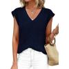 image:imagePRETTYGARDEN Womens 2026 Lightweight Sweaters Vest Spring Trendy Cap Sleeve V Neck Knit Tank Tops Summer Going Out OutfitsNavy Blue
