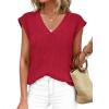image:imagePRETTYGARDEN Womens 2026 Lightweight Sweaters Vest Spring Trendy Cap Sleeve V Neck Knit Tank Tops Summer Going Out OutfitsRed