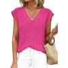 image:imagePRETTYGARDEN Womens 2026 Lightweight Sweaters Vest Spring Trendy Cap Sleeve V Neck Knit Tank Tops Summer Going Out OutfitsRose Red