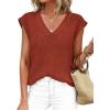 image:imagePRETTYGARDEN Womens 2026 Lightweight Sweaters Vest Spring Trendy Cap Sleeve V Neck Knit Tank Tops Summer Going Out OutfitsRust Red