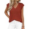 image:imagePRETTYGARDEN Womens 2026 Lightweight Sweaters Vest Spring Trendy Cap Sleeve V Neck Knit Tank Tops Summer Going Out OutfitsRust Red