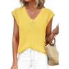 image:imagePRETTYGARDEN Womens 2026 Lightweight Sweaters Vest Spring Trendy Cap Sleeve V Neck Knit Tank Tops Summer Going Out OutfitsYellow