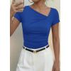 image:imagePRETTYGARDEN Womens 2026 Summer Asymmetrical Y2K Tops Trendy Ribbed Short Sleeve Fitted Tee Shirts Spring Fashion ClothingBlue