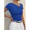 image:imagePRETTYGARDEN Womens 2026 Summer Asymmetrical Y2K Tops Trendy Ribbed Short Sleeve Fitted Tee Shirts Spring Fashion ClothingBlue
