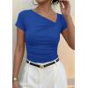 image:imagePRETTYGARDEN Womens 2026 Summer Asymmetrical Y2K Tops Trendy Ribbed Short Sleeve Fitted Tee Shirts Spring Fashion ClothingBlue