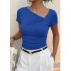 image:imagePRETTYGARDEN Womens 2026 Summer Asymmetrical Y2K Tops Trendy Ribbed Short Sleeve Fitted Tee Shirts Spring Fashion ClothingBlue