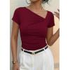 image:imagePRETTYGARDEN Womens 2026 Summer Asymmetrical Y2K Tops Trendy Ribbed Short Sleeve Fitted Tee Shirts Spring Fashion ClothingBurgundy