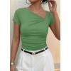 image:imagePRETTYGARDEN Womens 2026 Summer Asymmetrical Y2K Tops Trendy Ribbed Short Sleeve Fitted Tee Shirts Spring Fashion ClothingFruit Green