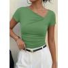 image:imagePRETTYGARDEN Womens 2026 Summer Asymmetrical Y2K Tops Trendy Ribbed Short Sleeve Fitted Tee Shirts Spring Fashion ClothingFruit Green