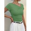 image:imagePRETTYGARDEN Womens 2026 Summer Asymmetrical Y2K Tops Trendy Ribbed Short Sleeve Fitted Tee Shirts Spring Fashion ClothingFruit Green