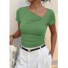 image:imagePRETTYGARDEN Womens 2026 Summer Asymmetrical Y2K Tops Trendy Ribbed Short Sleeve Fitted Tee Shirts Spring Fashion ClothingFruit Green