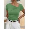 image:imagePRETTYGARDEN Womens 2026 Summer Asymmetrical Y2K Tops Trendy Ribbed Short Sleeve Fitted Tee Shirts Spring Fashion ClothingFruit Green