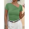 image:imagePRETTYGARDEN Womens 2026 Summer Asymmetrical Y2K Tops Trendy Ribbed Short Sleeve Fitted Tee Shirts Spring Fashion ClothingFruit Green