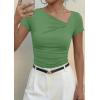 image:imagePRETTYGARDEN Womens 2026 Summer Asymmetrical Y2K Tops Trendy Ribbed Short Sleeve Fitted Tee Shirts Spring Fashion ClothingFruit Green