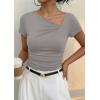 image:imagePRETTYGARDEN Womens 2026 Summer Asymmetrical Y2K Tops Trendy Ribbed Short Sleeve Fitted Tee Shirts Spring Fashion ClothingLight Grey