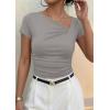 image:imagePRETTYGARDEN Womens 2026 Summer Asymmetrical Y2K Tops Trendy Ribbed Short Sleeve Fitted Tee Shirts Spring Fashion ClothingLight Grey