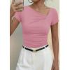 image:imagePRETTYGARDEN Womens 2026 Summer Asymmetrical Y2K Tops Trendy Ribbed Short Sleeve Fitted Tee Shirts Spring Fashion ClothingPink